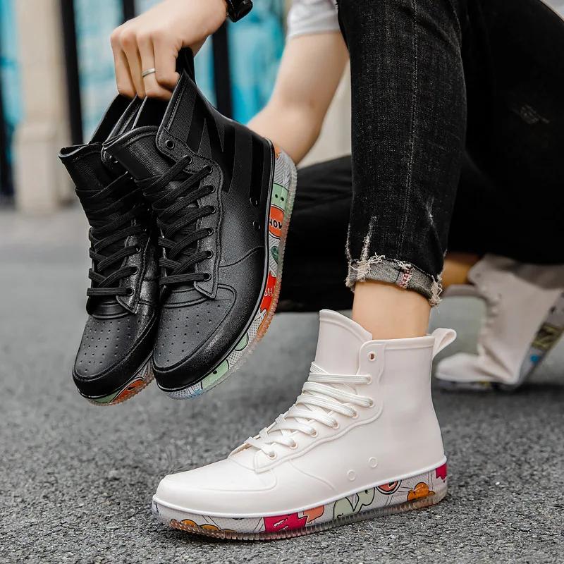 Fashion Men's Sports Shoes Rain Boots Round Toe Rainboots None Ankle Tassel Boots Men's Rain Shoes Botines Para Hombres Zapatillas Male