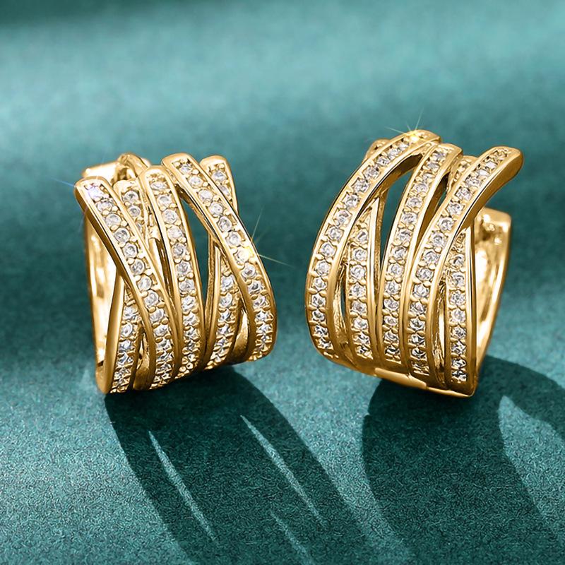 

Exquisite Fashion Multilayer Zircon Lines Cross Hoop Earrings for Women High Quality Stainless Steel Korea Earring Bride Jewelry