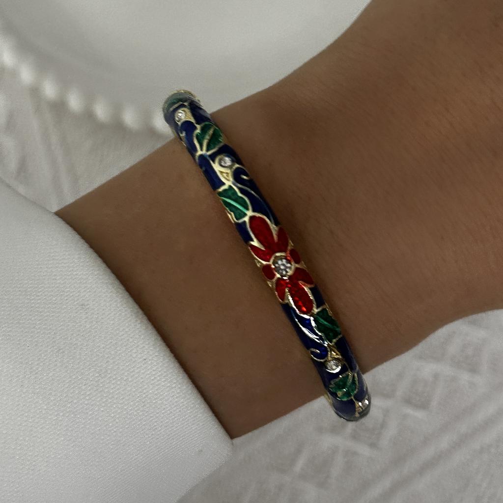 Lucky Evil Eye Flower Enamel Bracelets Set for Women Elegant Floral Rhinestone Geometric Spring Bangle Party Jewelry Gift