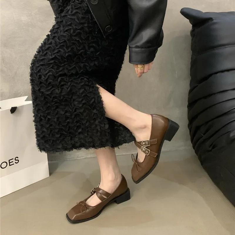 Fashion New Butterfly-knot Heels Women 2024 Fashion Buckle Strap Women's High Heels Hot Sale Square Toe Office and Career Ladies Shoes