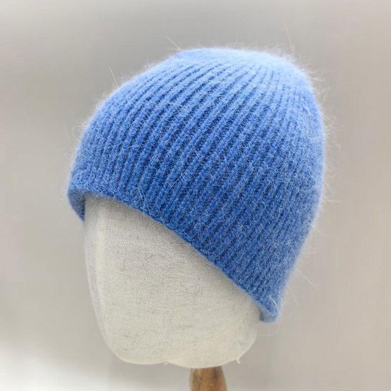 Winter Hats For Women Soft Rabbit Fur Lined Knit Beanie | Double Layer Hat Cozy Baggy Slouchy Cap Keep Warm Solid Color New