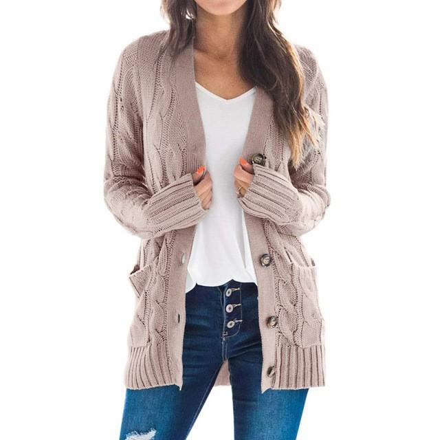 GMXIA Damen Vintage Casual Solid Color Print Herbst Winter Langarm V-Ausschnitt Jacken & Mäntel