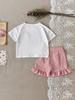 Girls' Plaid Heart Embroidered Short-Sleeve Two-Piece Set