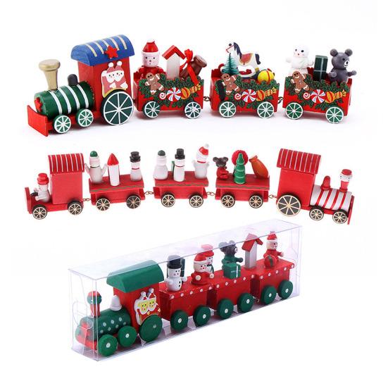 Yousheng Mini Christmas Train Wooden Train Ornament with Mini Snowmen Santa Xmas-themed Train Table Decoration Toy Train Gifts for Kids