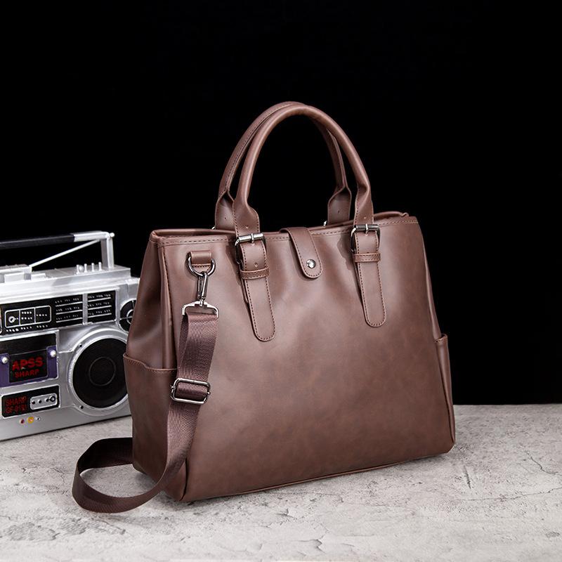 Retro Men's Portable Briefcase Casual Messenger Bag Crazy Horse Leather Men's Bag Horizontal Shoulder Bag