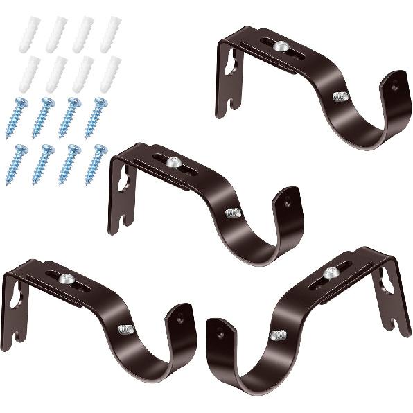Frienda 4 Pcs Curtain Rod Support Brackets White Adjustable Curtain Rod Hangers for 1 Inch Diameter General Hardware Holders Wall Bracket Hanger