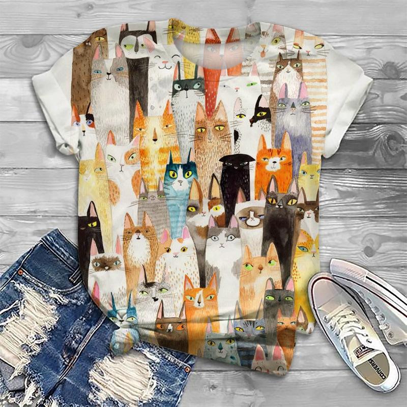 

Летний топ с круглым вырезом, 3D-принтом с милыми животными, модная повседневная женская футболка с короткими рукавами S