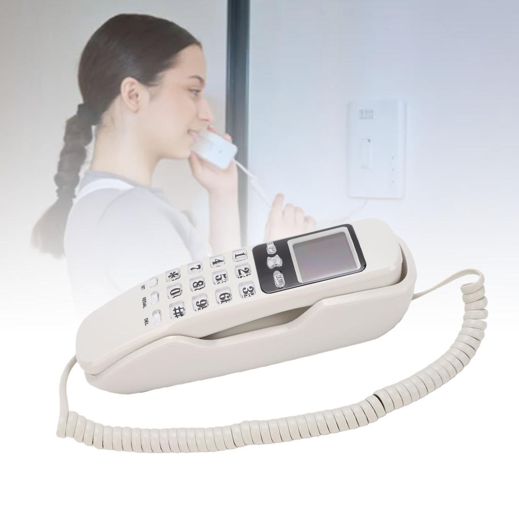 Telefone Básico com Fio Montável na Parede Estilo Retrô Fino Telefone Fixo de Parede com Suporte DTMF para Identificador de Chamadas Portátil para Casa Hotel