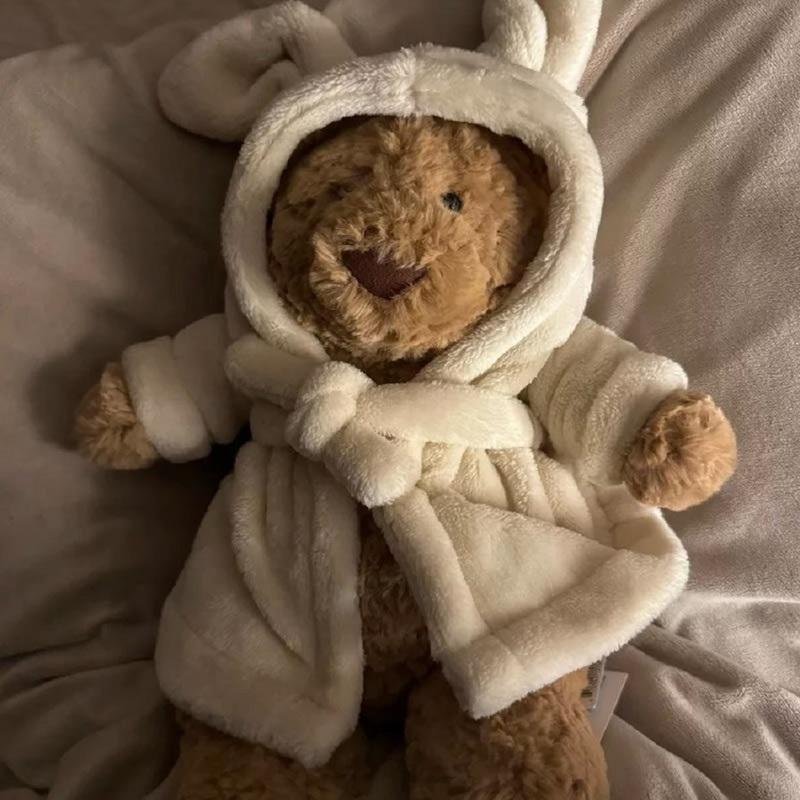 Süßer Kapuzen-Bademantel mit Hasenohren Teddybär Plüschtier Weiches Kuscheltier Sofa Dekoration Geburtstag Valentinstagsgeschenk Kuschelbegleiter Spielzeug
