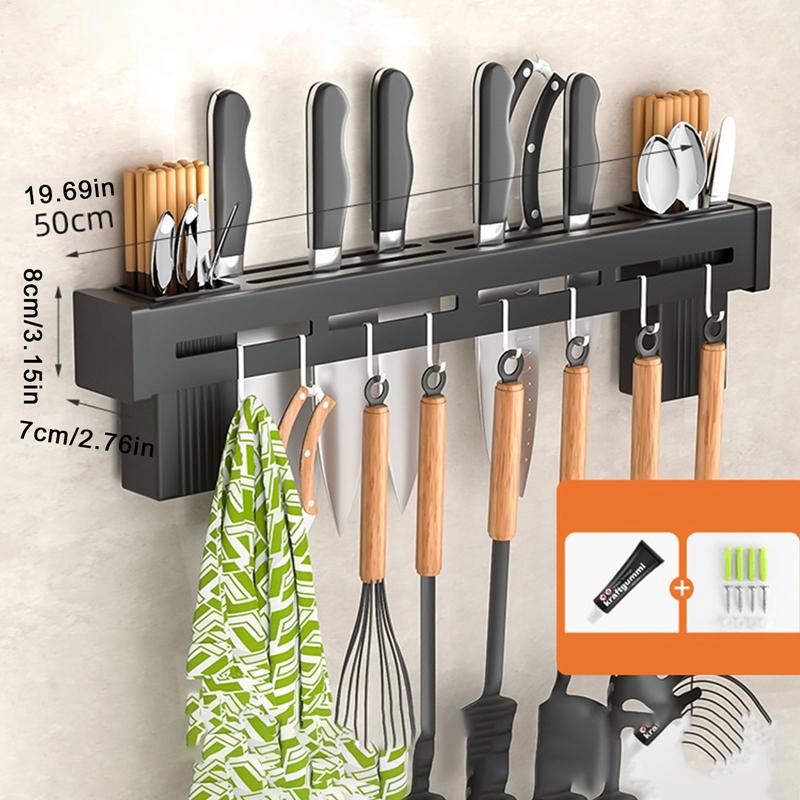 Wall Mounted Knife Holder Stainless Steel Shelf Kitchen Nail-Free Storage Rack Cutlery With Hook Kitchen Cabinet Organizer