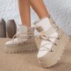 Fashion Color Block Snow Boots Women's Fashion Round Toe Lace-Up Front Platform Non-Slip Wear-Resistant Fleece Cotton Boots
