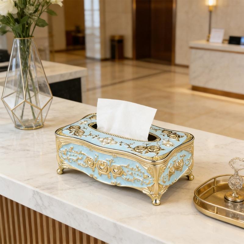 Artistic Floral Print ABS Tissue Holder With Easy Open Lid Sophisticated Decors Tissue Box For Convenient Refills