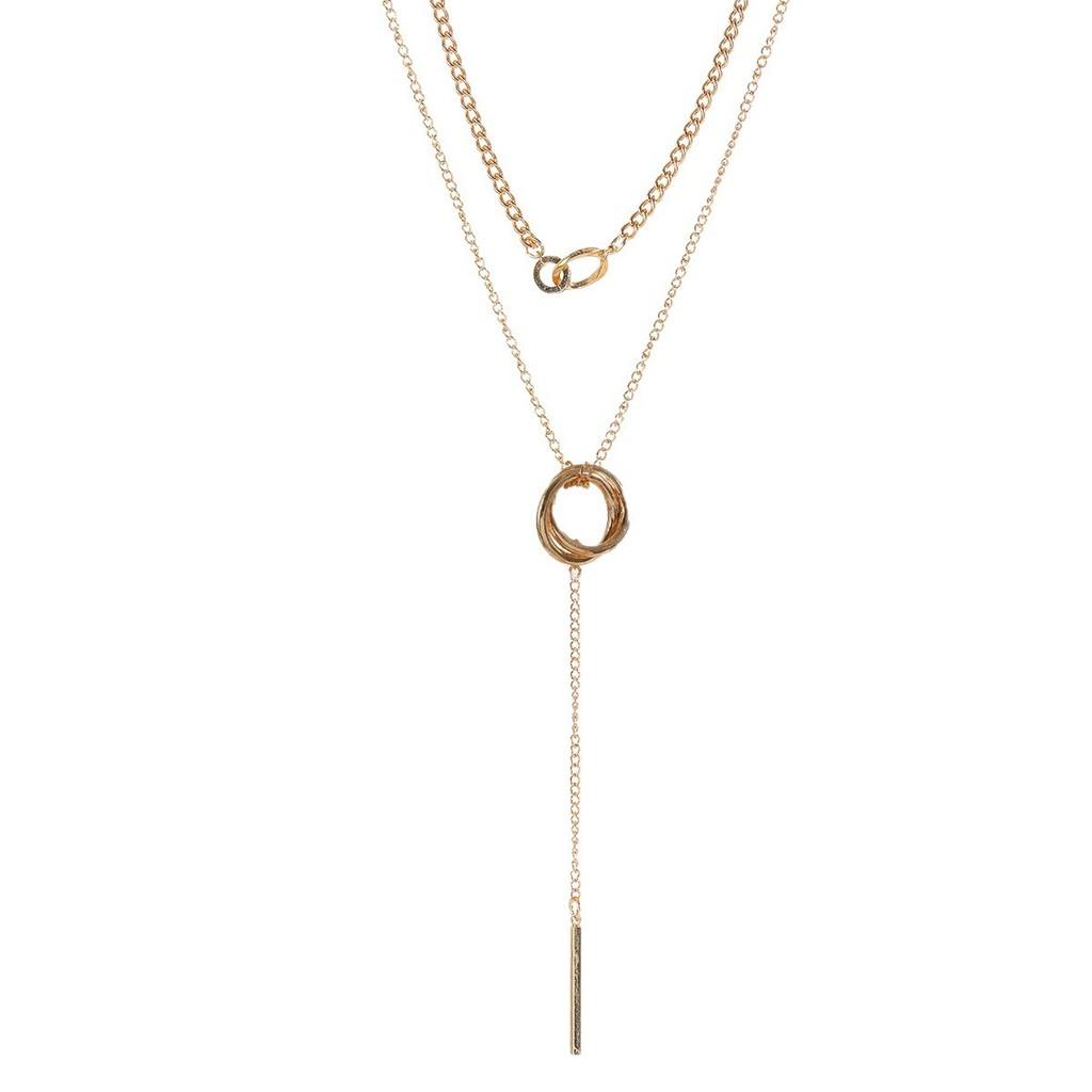 Geometric Long Chain Necklace With Double Circles For Women Summer Fashion Accessory