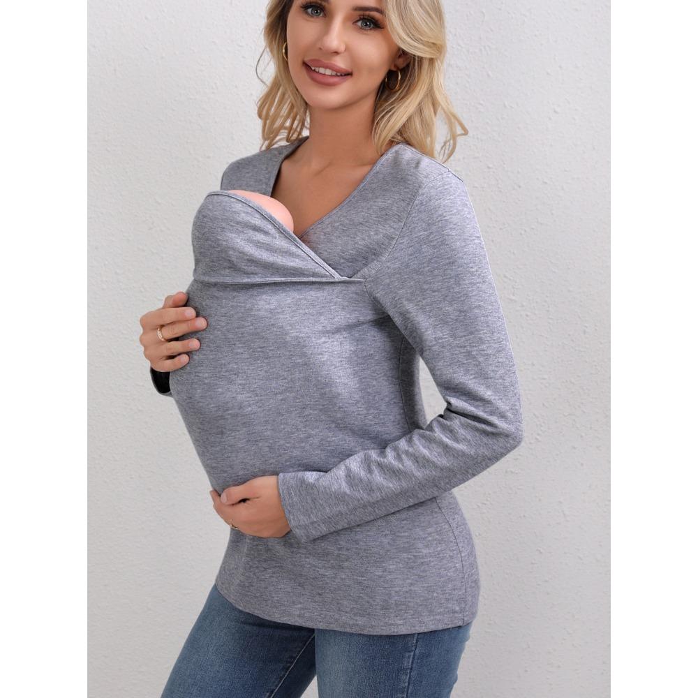 European and American Pure Cotton Thickened Kangaroo Father Kangaroo Mother Multi-functional T-shirt Long Sleeve