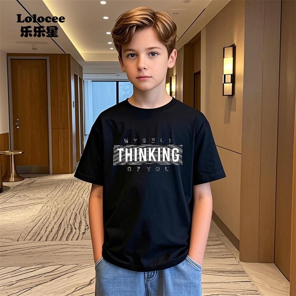 Men's casual letter printed T-shirt pattern top, comfortable children's clothing