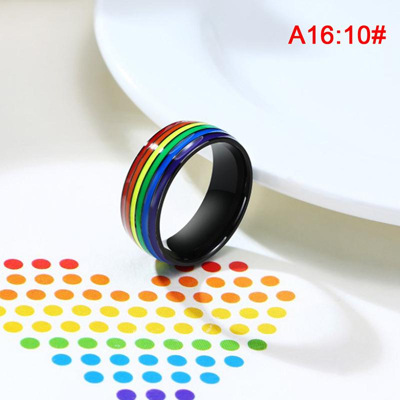 Rustfritt stål Emalje Rainbow Lgbt Ring Lesbisk Gay Ring