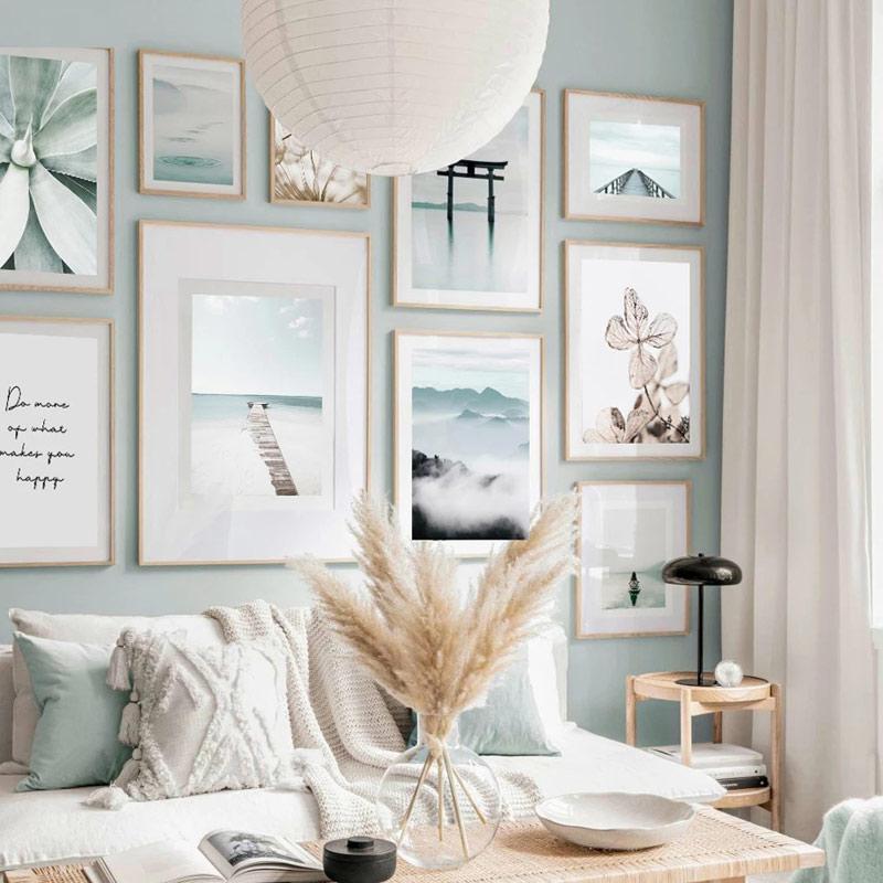 Nordic Posters and Prints For Wall Palm Tree Bird And Dolphin Beach Bridge Wall Art Canvas Painting For Living Room Decor