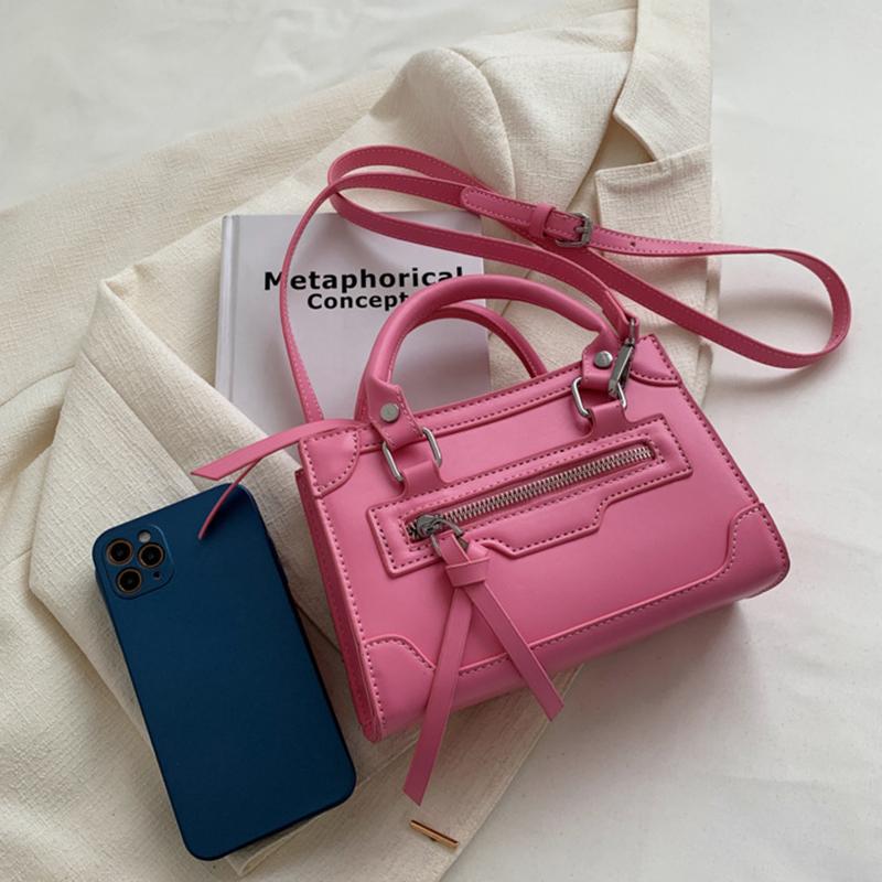 Bolsa de ombro feminina pequena de couro PU vintage com zíper quadrado bolsa crossbody