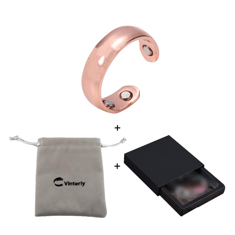 Vinterly Pure Copper Rings Magnetic 6mm Adjustable Open Cuff Finger Finished High Magnet Health Energy Mens Minimalist Jewelry