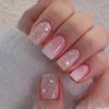 24Pcs Short French Tip False Nails Shimmer Ballet Nail Art Full Cover Sheer Press On Manicure Tips For Girls Daily Wear