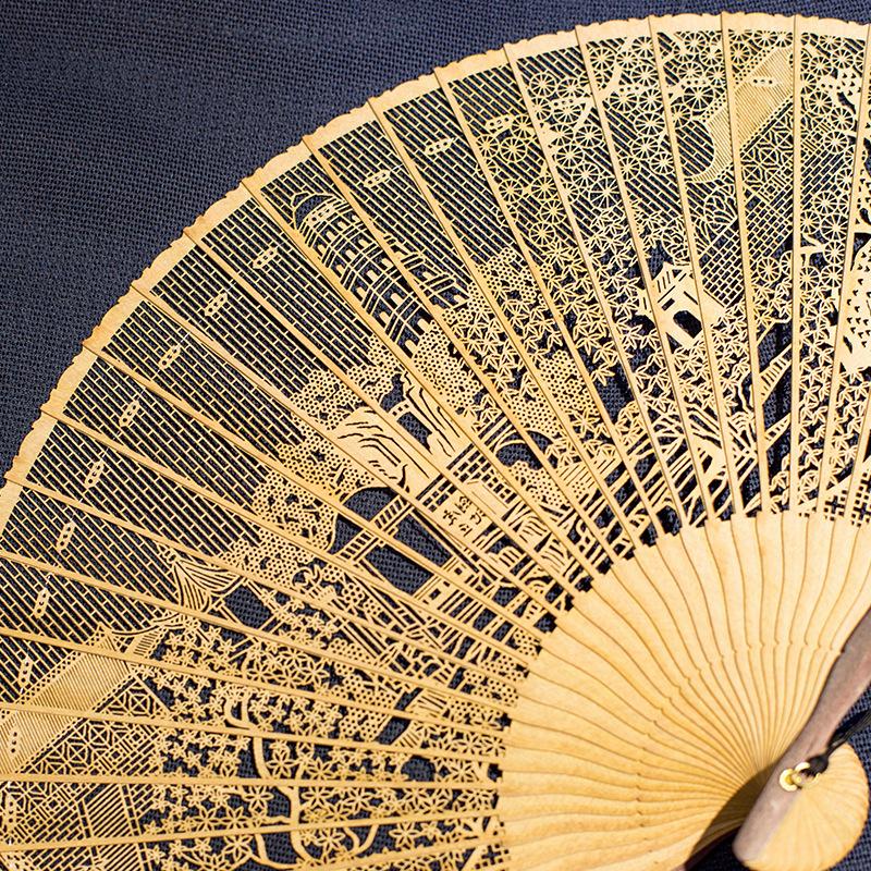 Chinese Sandalwood Fan - 7-inch Burmese Incense Wood Hollowed-out Carved Folding Fan, Chinese-style Gift Fan