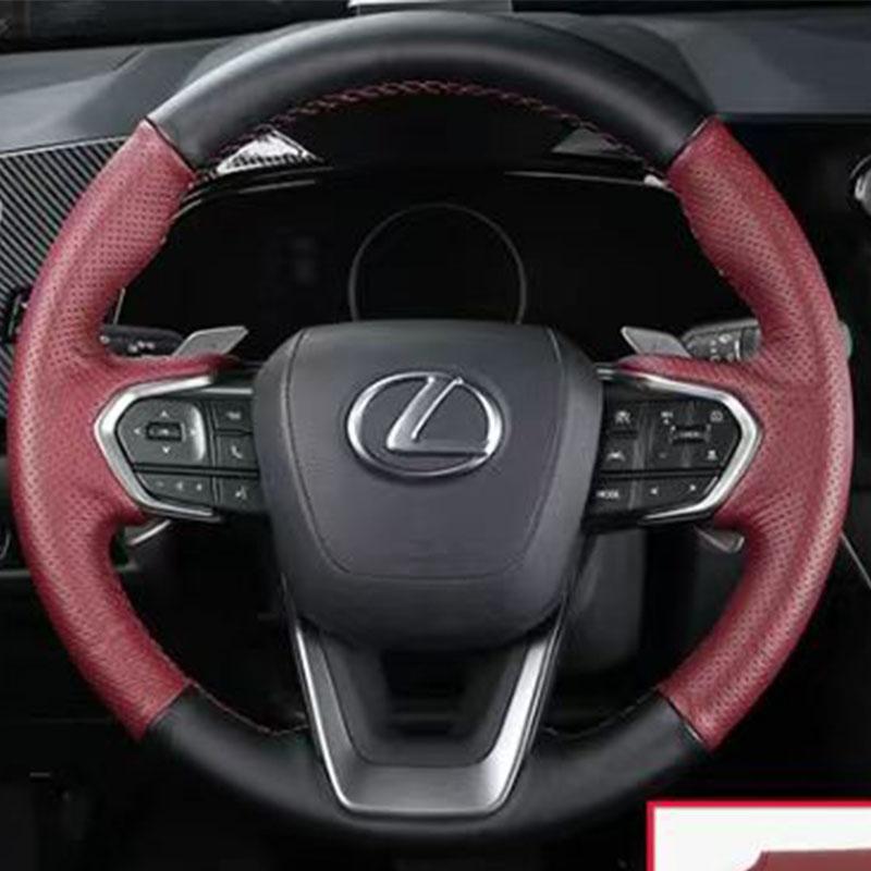 For Lexus NX 250 NX260 NX350 NX350h NX450h+ 2022-2024 Hand-stitched Red Black Genuine Leather Non-slip Car Steering Wheel Cover