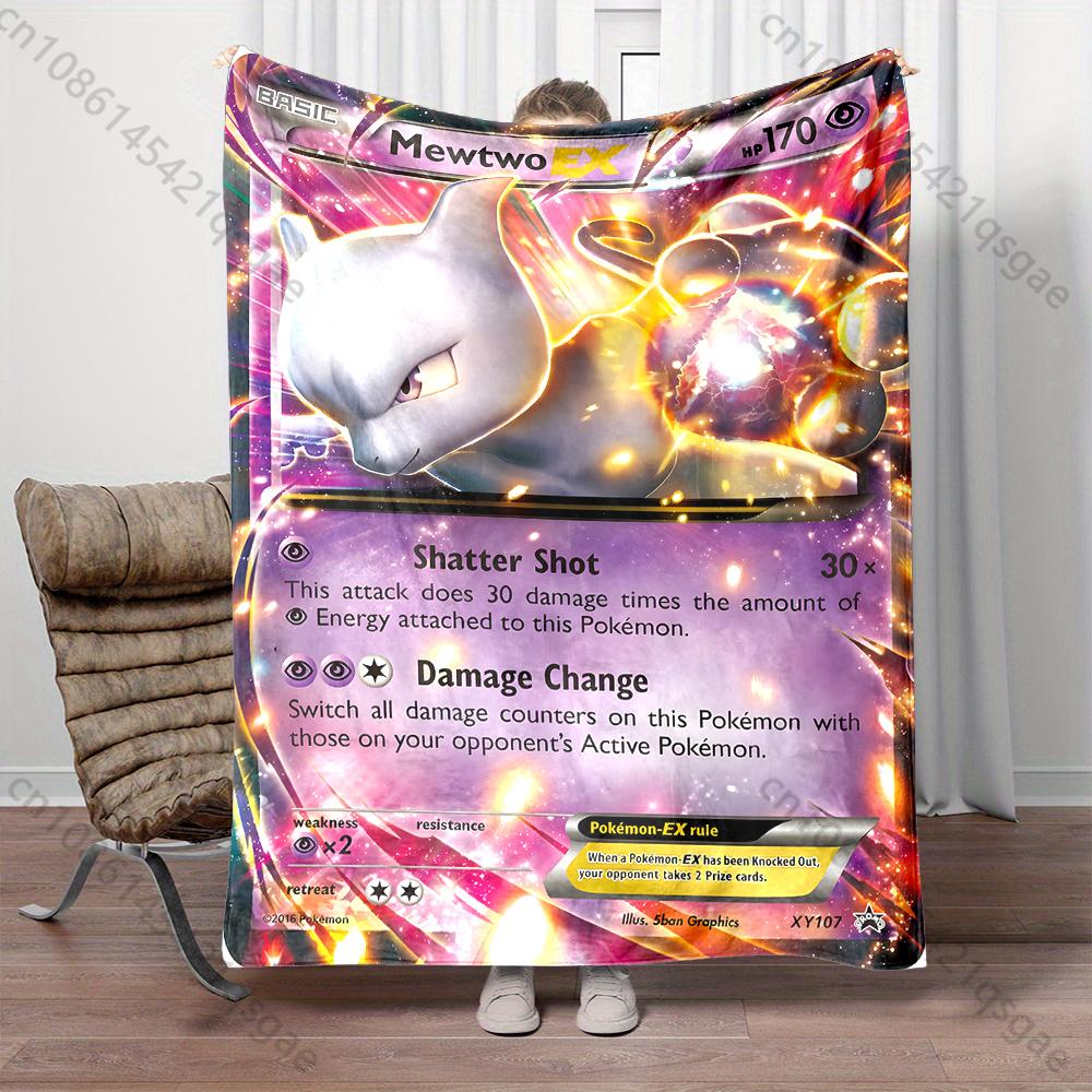 1PC Pokemon Cards Mewtwo Print Blanket Children Adult Blanket Soft and Warm Bedding for Home Sofa Outdoor Travel Cover Blanket