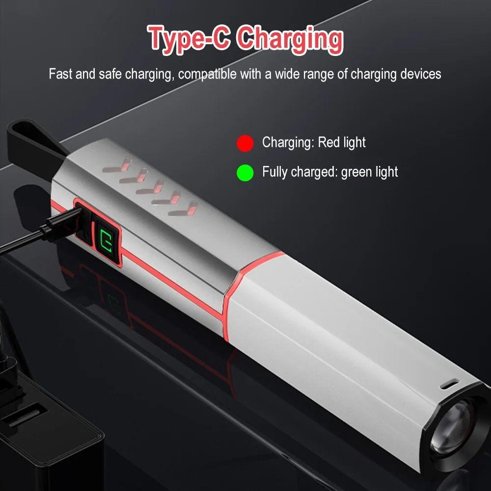 LED Ultra-Bright Camping Lantern Zoomable Waterproof White Laser Flashlight Rechargeable Type-C Portable Torch Outdoor Use