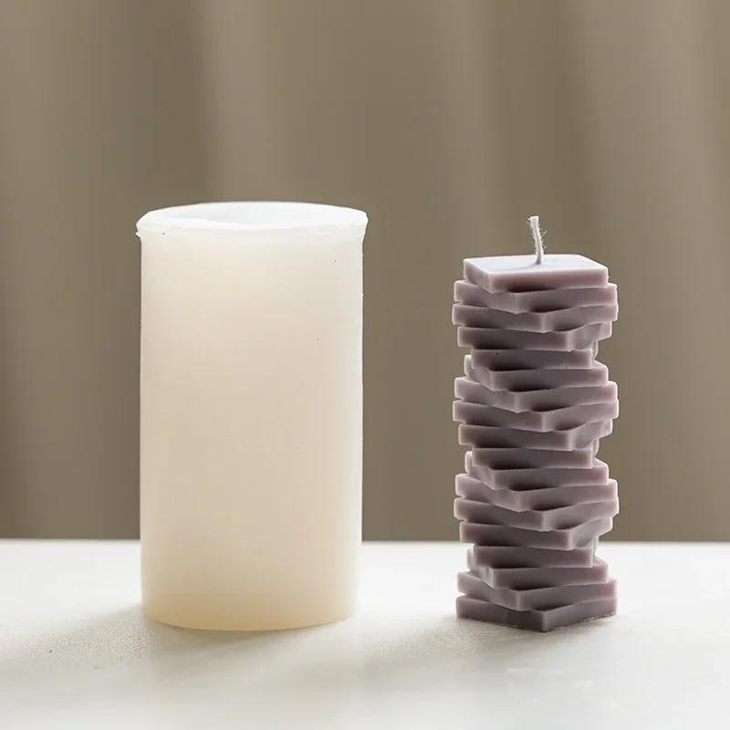 Soap Molds 3D Spiral Square Column Silicone Candle Mould DIY Creative Geometric Architecture Series Aromatherapy Candle Gypsum