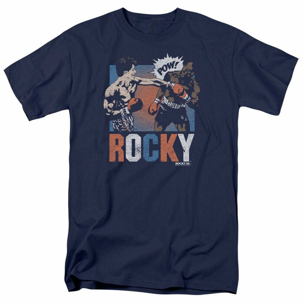26 Rocky Rocky Pow T Shirt Mens Licensed Boxing Movie Tee Balboa Navy Unisex T-Shirt M