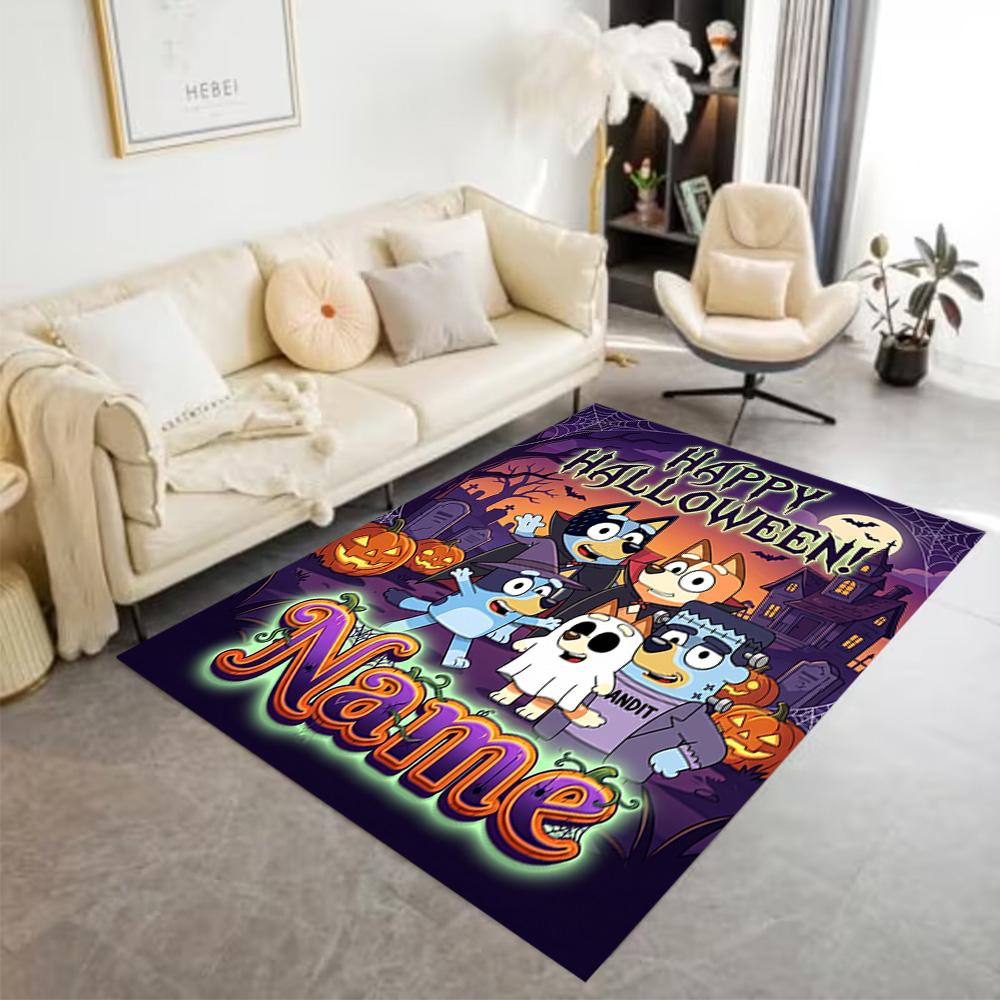 Halloween Bluey Family Personalized Text Area Rug Design for Entryway Dining Room Living Rooms Decorate Room Antislip Carpet Decorate Offices