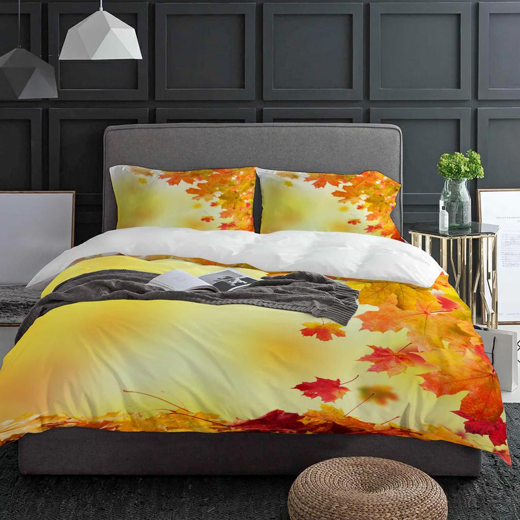 Autumn Yellow Maple Leaf Plant Bedding Set 3pcs Duvet Cover Pillowcase Kids Adult Quilt Cover Double Bed Set Home Textile