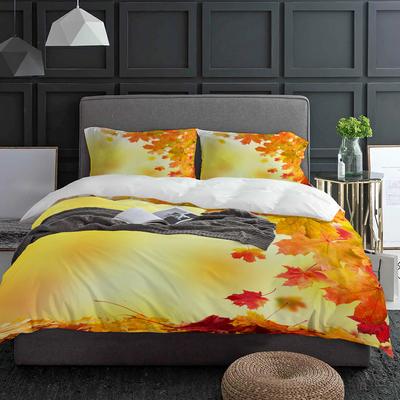 Herbst Gelb Ahornblatt Pflanzen Bettwäsche Set 3tlg Bettbezug Kissenbezug Kinder Erwachsene Bettdeckenbezug Doppelbett Set Heimtextil