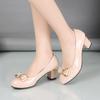 Fashionable High Heels for Women with A Shallow Mouth, Large Size, Thick Heels and Round-toe Bowknots Pumps for Women