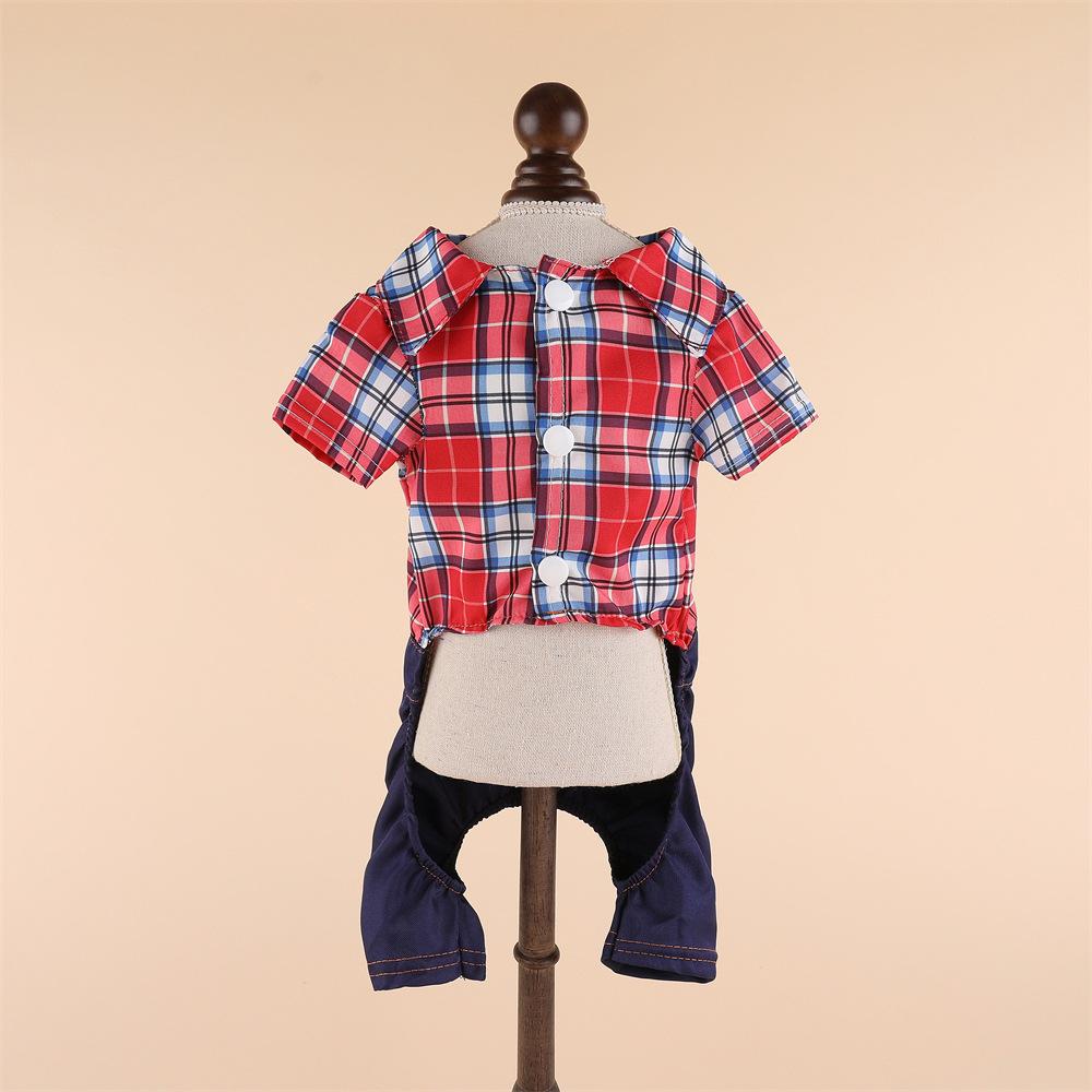 Small and Medium-sized Dog Spring and Summer Four-legged Teddy Bear Pet Dog Dog Cat Plaid Korean Version Denim Clothes