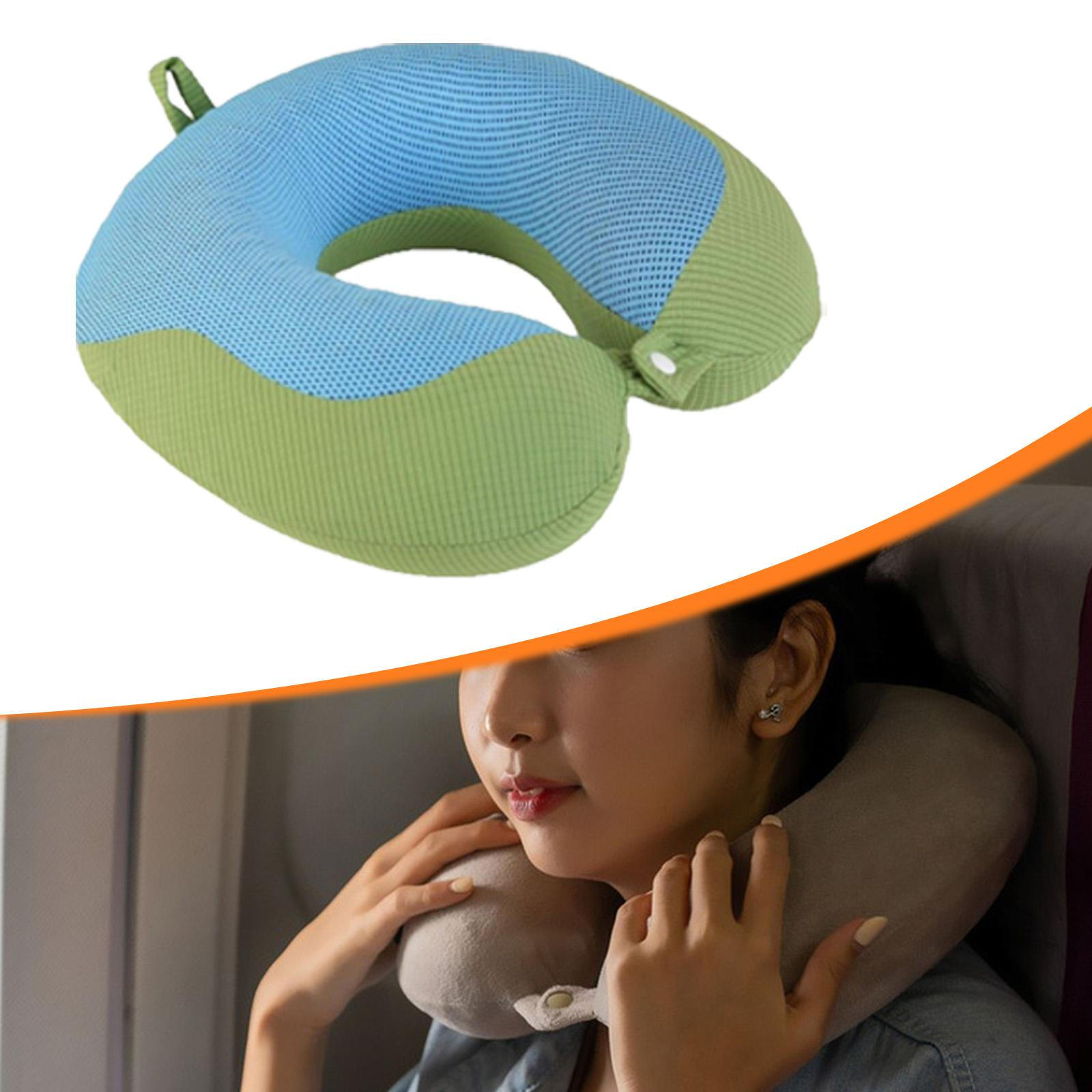 

Travel Pillow Head and Neck Support Comfortable Headrest Compact U Shape Memory Foam for Car Blue Green