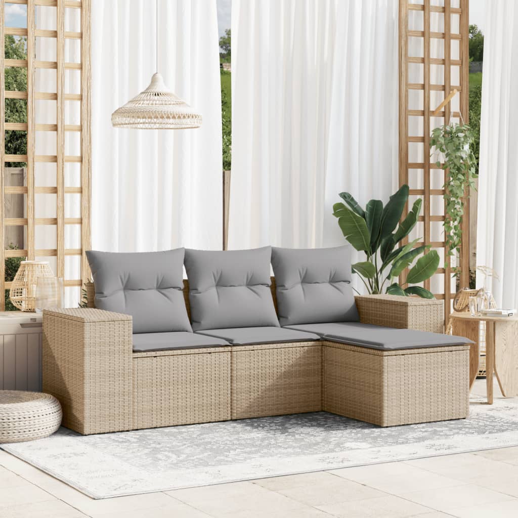 Vidaxl 4-Cz. Set di Mobili da Giardino con Cuscini, Beige, Polyrattan