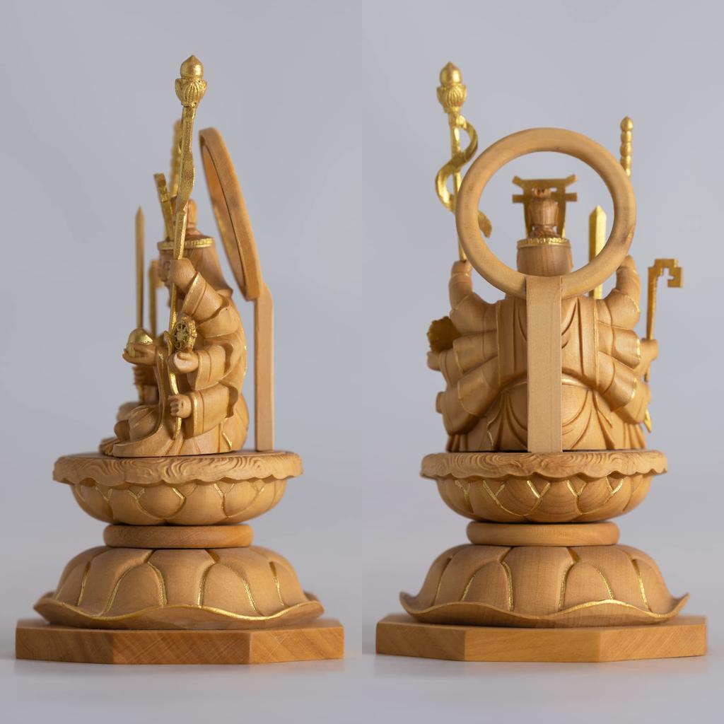 Miniature Buddha Uga Happi Benzaiten 11cm boxwood with gold paint Buddhist wood ornament Uga Happi (wood finish) - Benzaiten, Benzaiten, Ugajin,