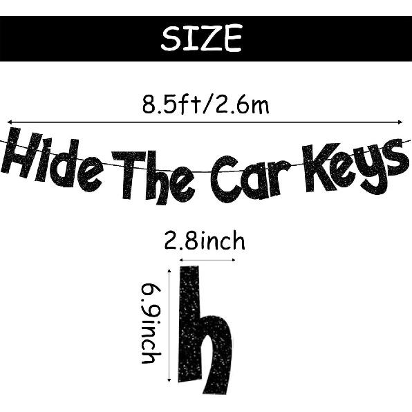 Hide The Car Keys Banner,Pre-Strung Glitter Black Happy 16th Birthday Banner,15th and 16th Funny Birthday Party Decorations for Boys Girls 16 Year