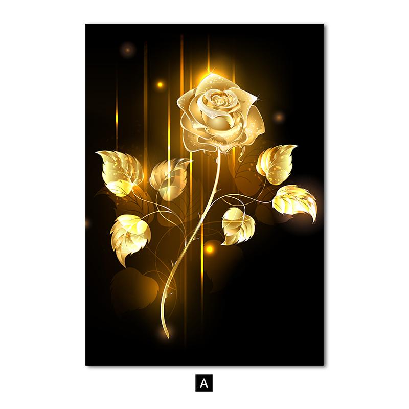 Black Golden Flower Glass Canvas Poster Print Abstract Wall Art Painting Modern Home Decor Nordic Living Room Decoration Picture