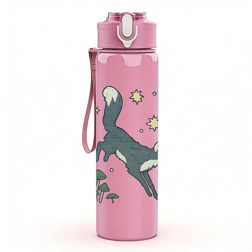 1PC Forest Fox Botanical Art 750ml Color Plastic Sports Water Bottle Leakproof Flip Straw Lid Suitable for Sports Office Home Use