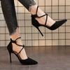 Cross-strap Roman Sandals Suede High Heels Women's Shoes One-line Buckle Fine Heel Pointed Sandals Zaptos Mujer