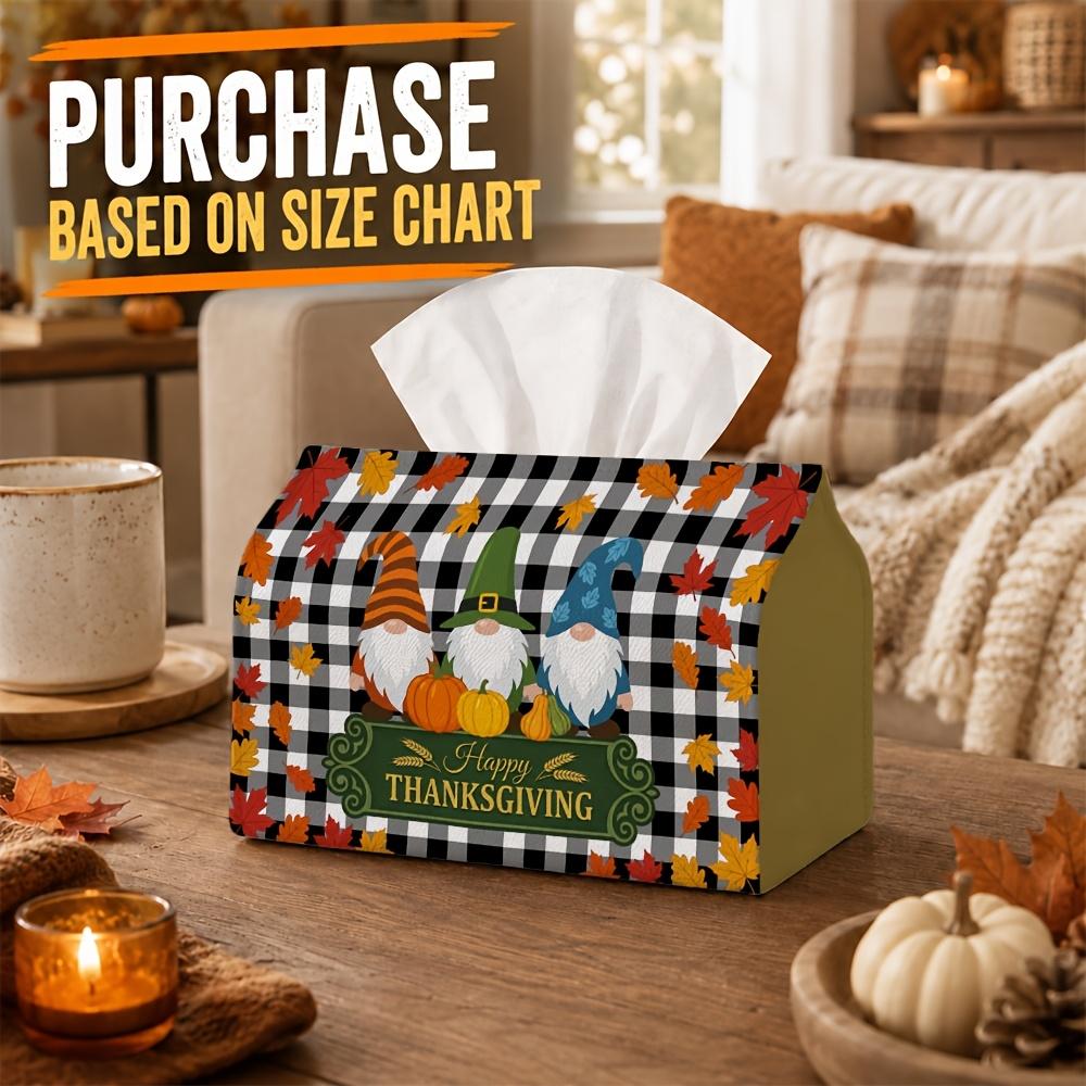 1pc Tissue Box Holder with Nordic Folk Autumn Design - Gnome Pumpkin Thanksgiving Scene, Durable Polyester, Ideal for Kitchen, Living Room, Bedroom, B