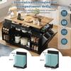 138 cm, Isola da Cucina con Piano di Lavoro Pieghevole, Ruote Silenziose, Presa EU, Ripiani Regolabili e Scomparto Rifiuti Estraibile - Nero con Effetto Legno