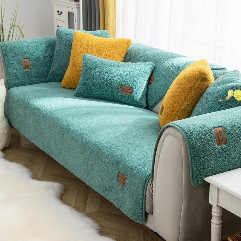 Winter Lamm Plüsch Sofakissen Verdicken Sitzkissen Sofa Handtuch Rutschfeste Matte Moderne L Ecke Couch Abdeckung Wohnzimmer Wohnkultur