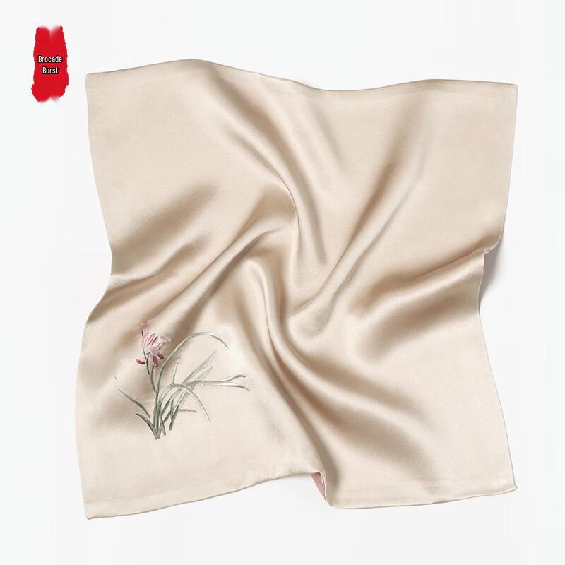 Zhi Jin Lou Handbesticktes Seiden-Quadratuch mit Orchideen