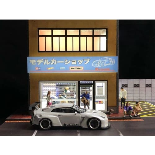 1/64 Scale Diorama Car Garage Model with City Background, Parking Lot, LED Lighting, Landscape Model Toy