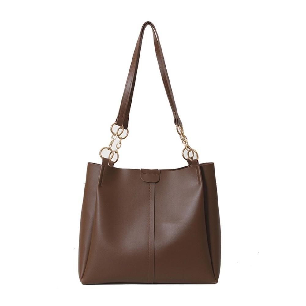 

Lightweight PU Tote Bag Anti-splash Water Large Capacity Commuting Bag Women Shoulder Pouch School коричневый