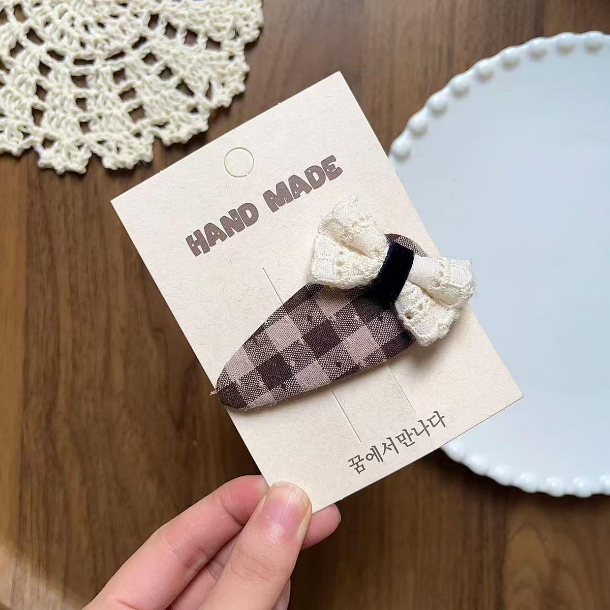 Korean Style Coffee Plaid Bow Hair Clip for Girls