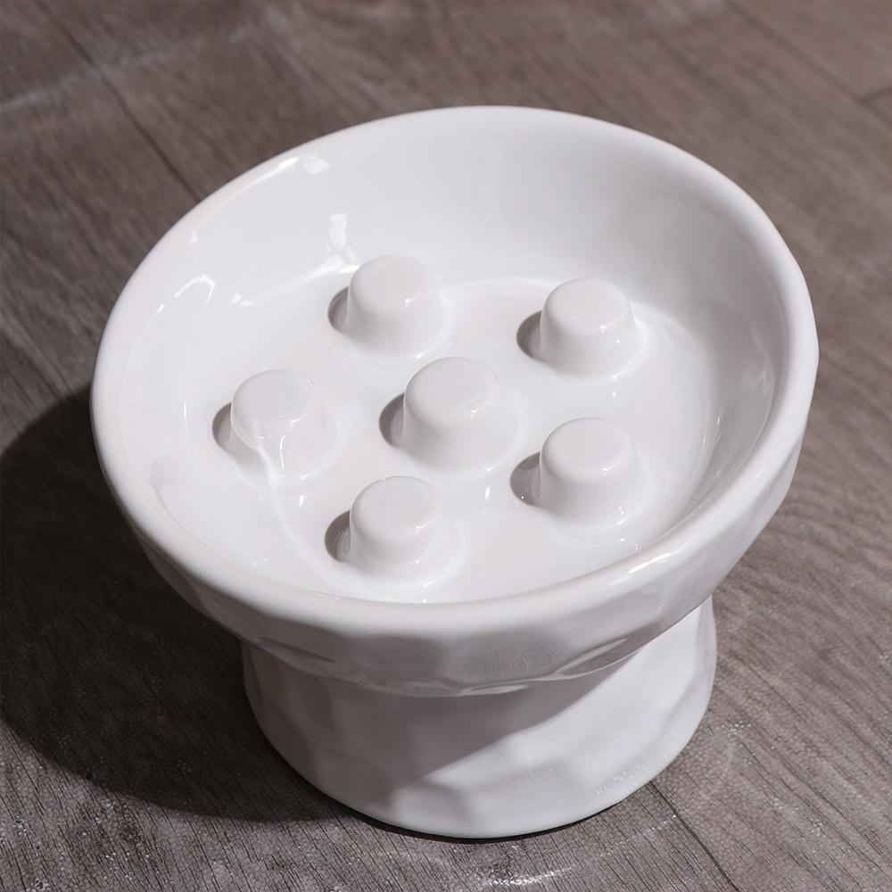 Ceramic Cat Slow Feeder Bowl Slanted Mouth Pet Drinking Eating Feeder for Kitten/Puppy/Bunny
